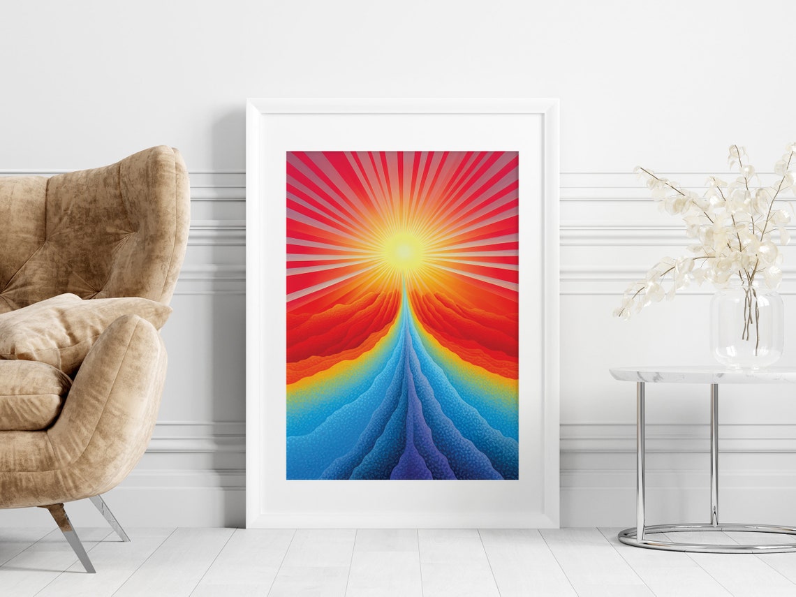 Psychedelic Blazing Sunrise Over Rainbow River Pop Art Poster - Image 2