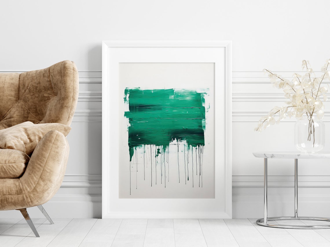 Emerald Green Expressive Brushstroke with Drips Abstract Art Poster - Image 4