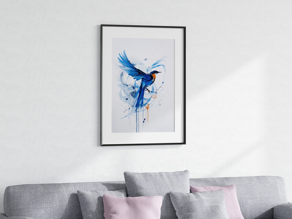 Blue Bird in Flight Abstract Watercolor with Paint Drips Poster - Image 3