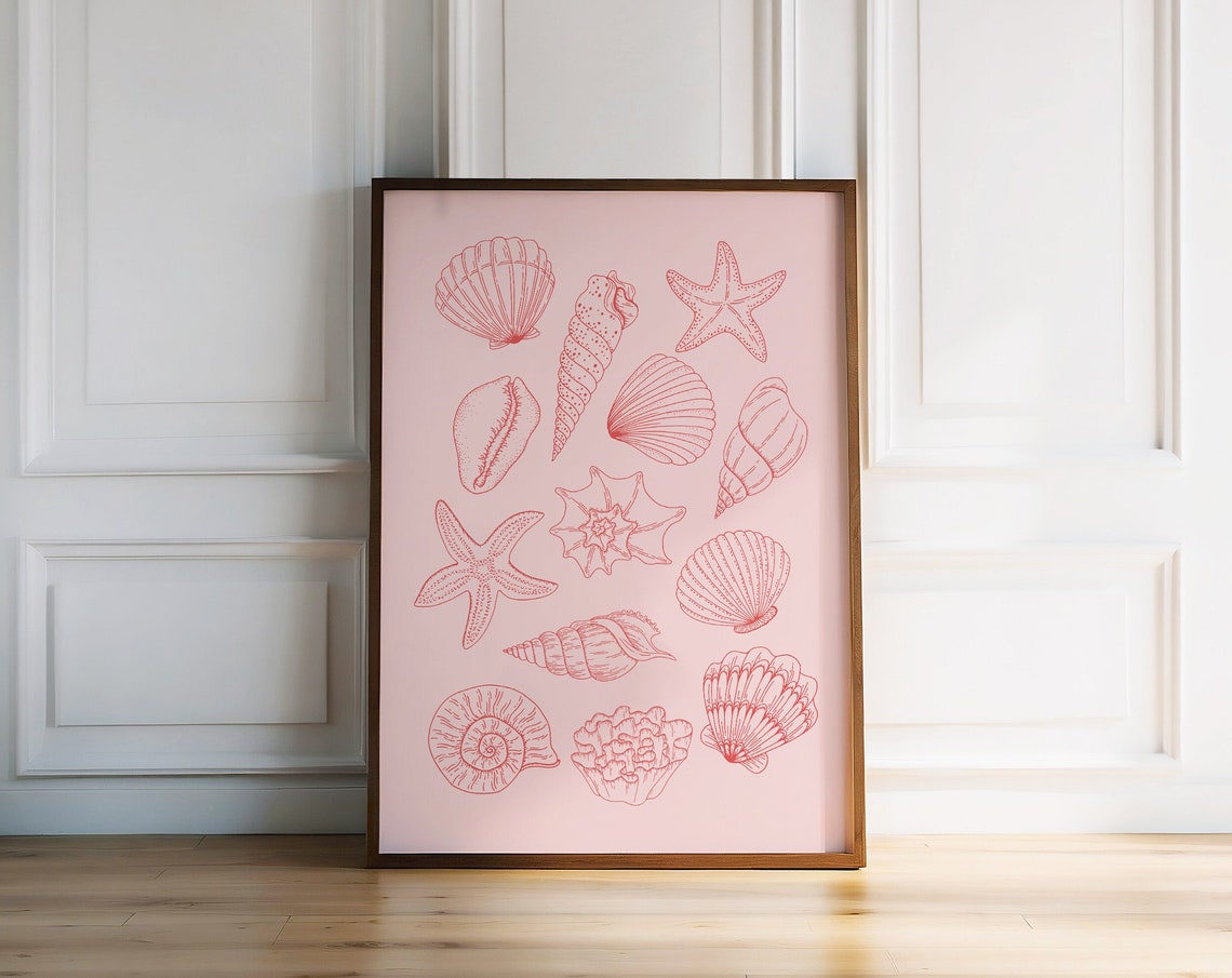 Pink Seashells Coastal Line Art Poster Beach Starfish Illustration - Image 4