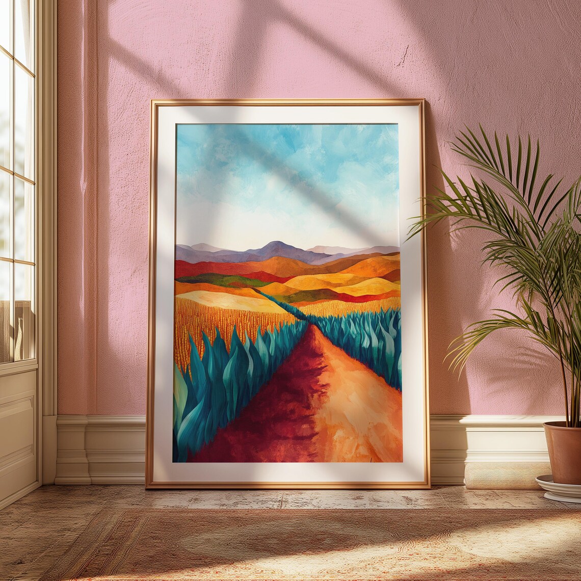 Red Dirt Road Blue Agave Field Golden Rolling Hills Mountain View Landscape Poster - Image 2