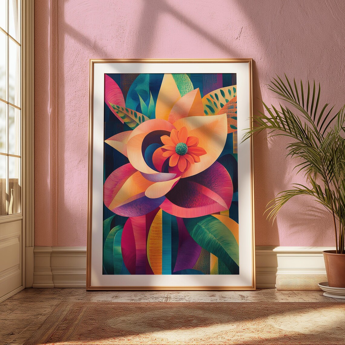 Curled Petal Dahlia Daisy Center Lush Foliage Bold Floral Art Poster - Image 2