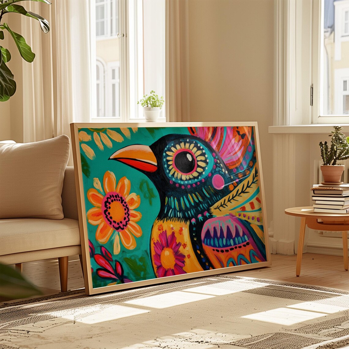 Bold Black Bird Portrait Orange Beak Big Ringed Eye Detail Poster - Image 4