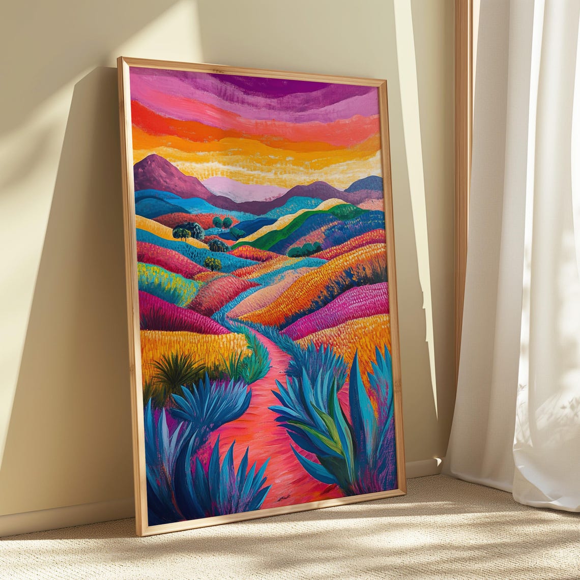 Rainbow Desert Hills Agave Plants Colorful Sunset Landscape Art Print - Image 5