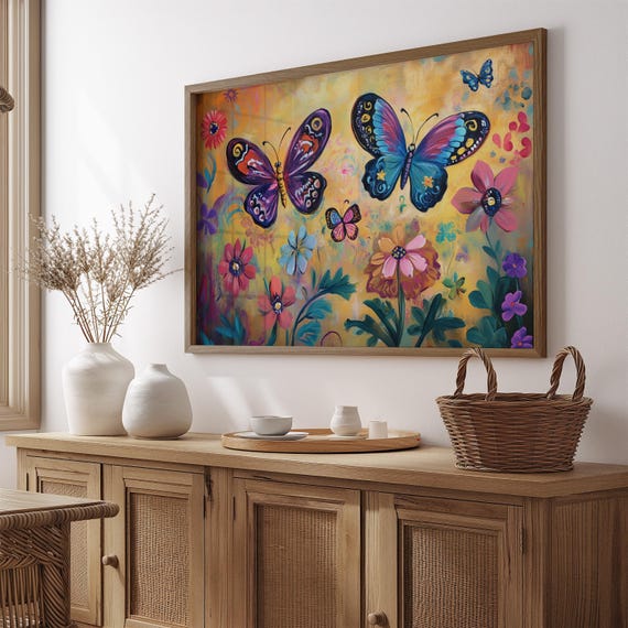 Print Butterfly Portrait Painting Mexican Wall Art New Listing 30