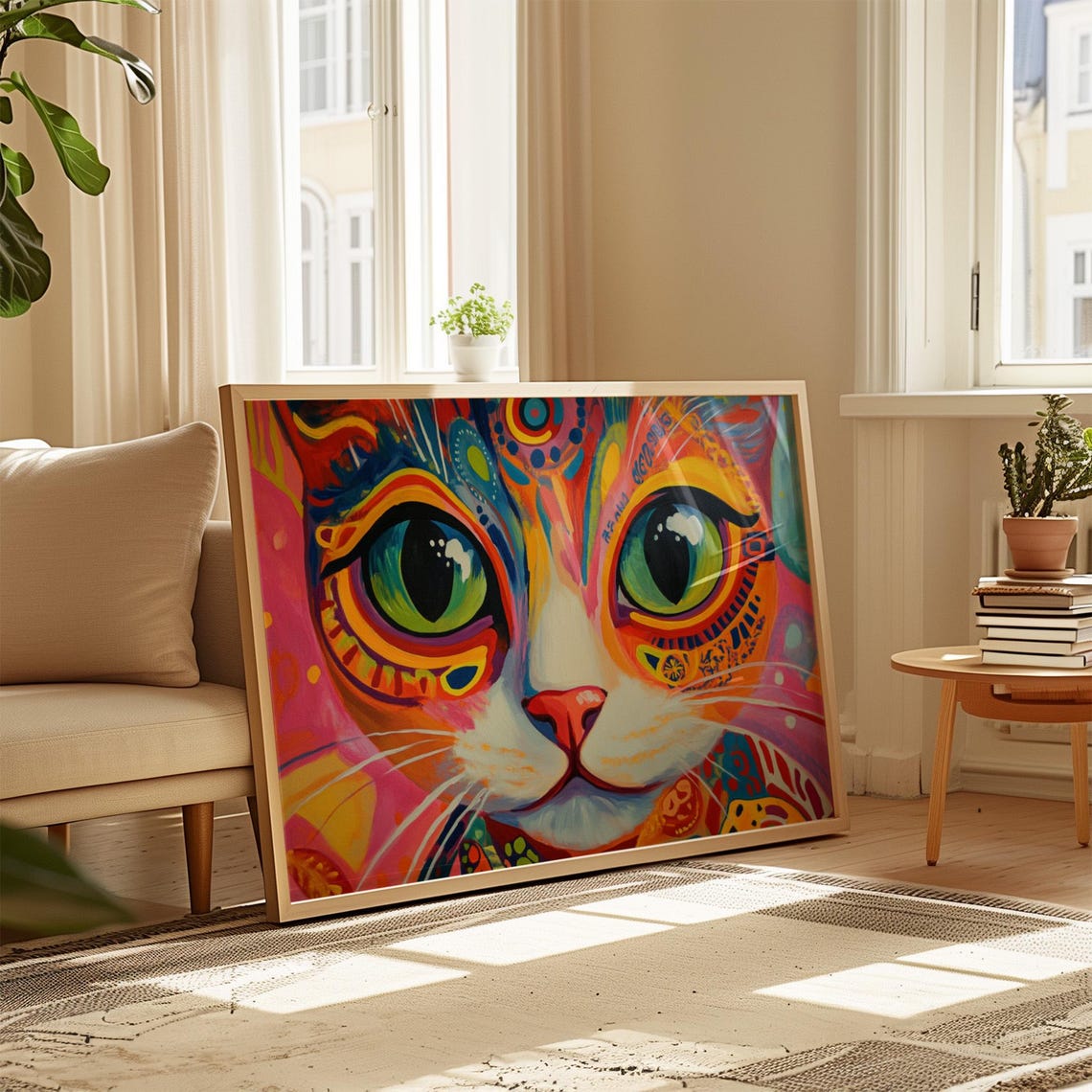 Cat Face With Huge Green Eyes Psychedelic Color Splash Poster - Image 4