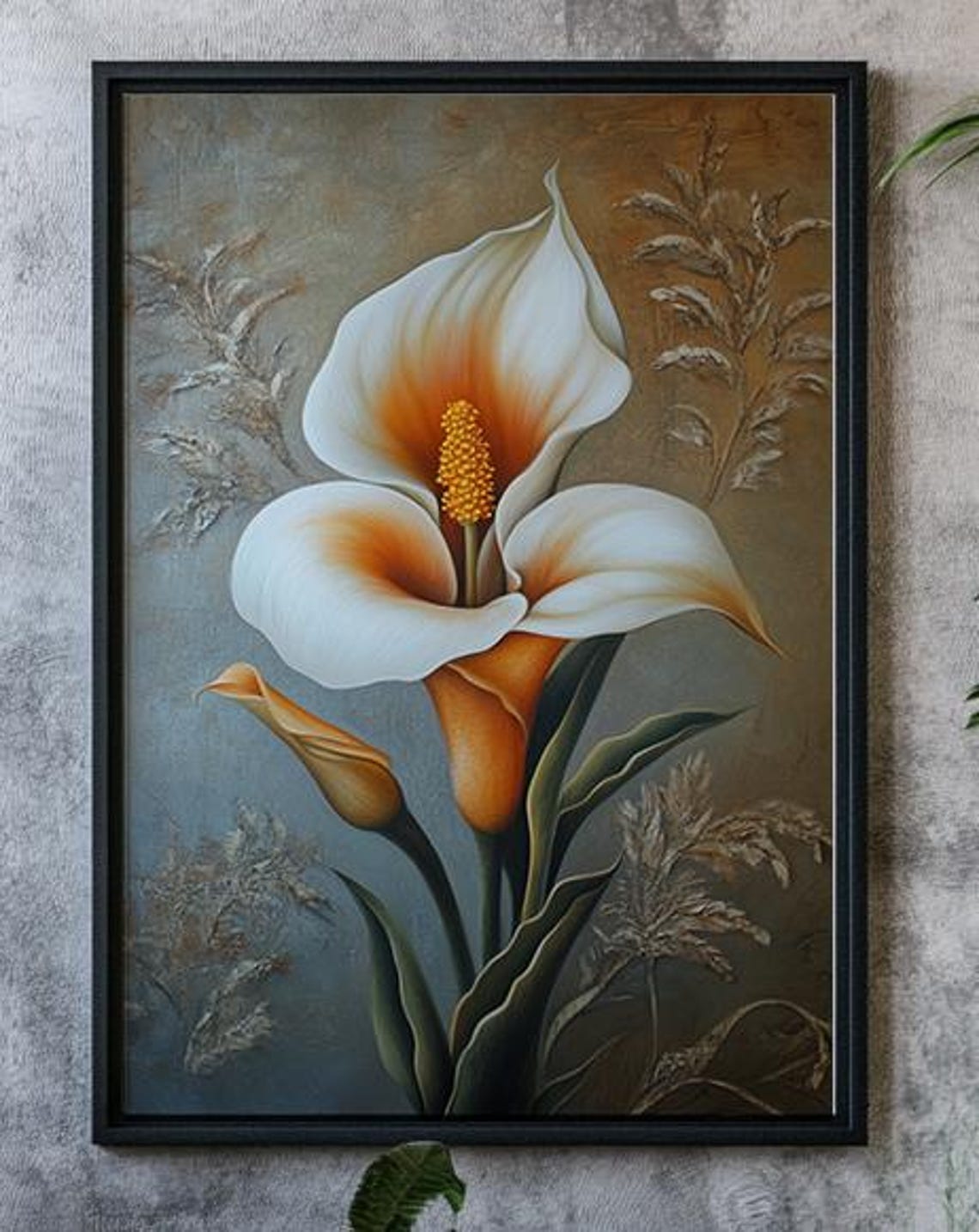White Calla Lily on Gold Background Elegant Floral Art Poster