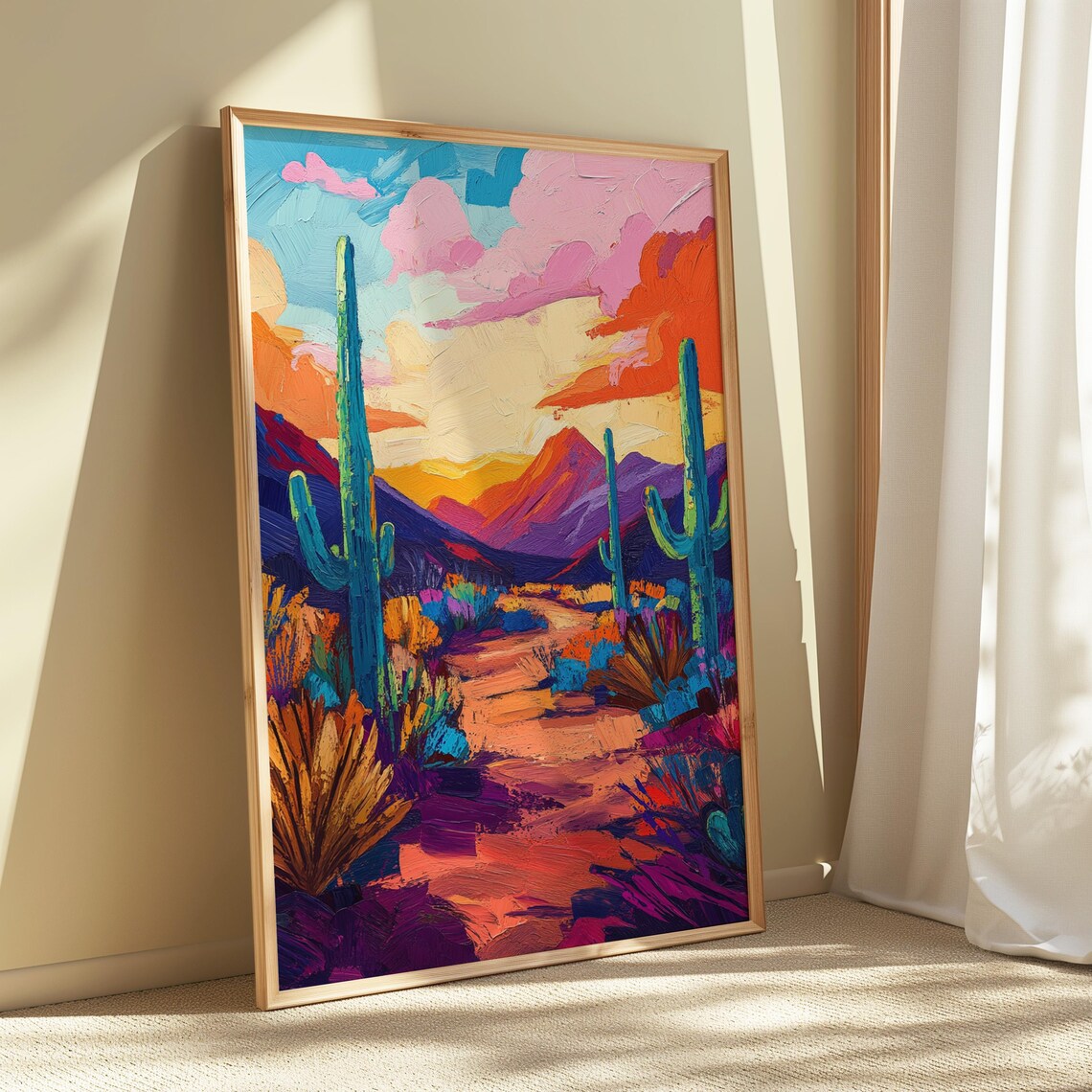 Desert Trail Sunset Saguaro Cacti Dramatic Clouds Southwest Landscape Poster - Image 5