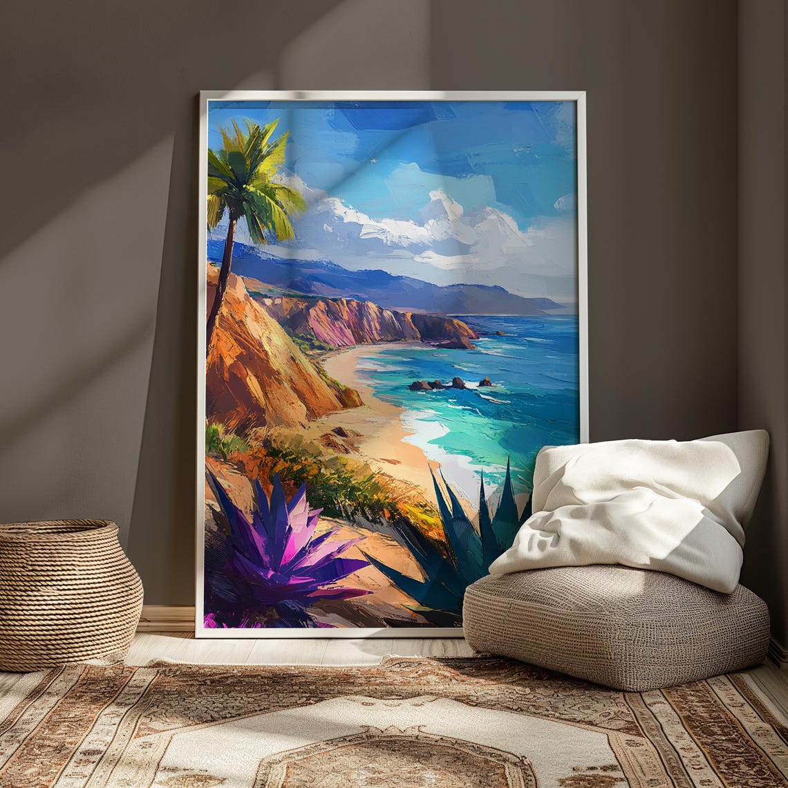 Coastal Cliffs Palm Trees Agave Turquoise Sea Ocean Art Print - Image 3