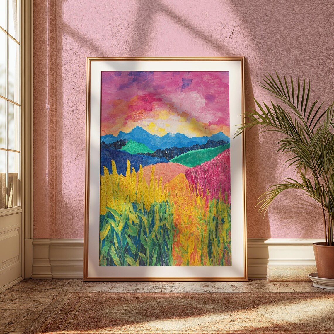 Sunset Meadow Golden Grasses Mountain View Colorful Art Print - Image 2