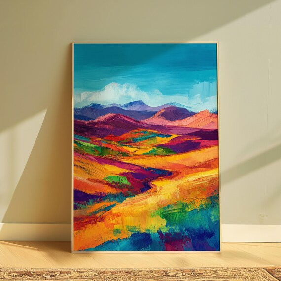 Bold Rainbow Desert Valley Orange Hills Red Mountain Art Print