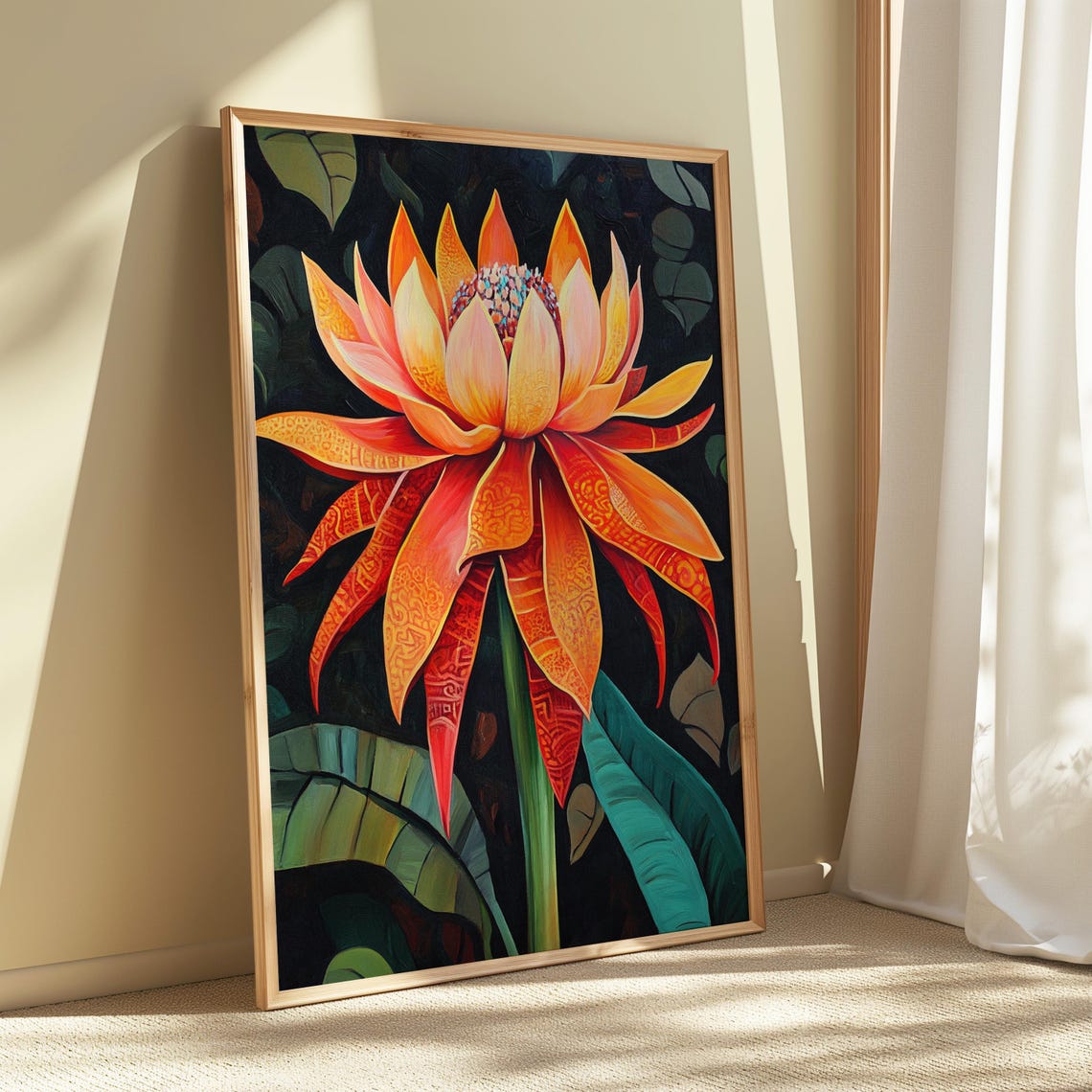 Fire Lotus Ribbon Petals Dark Background Bold Floral Art Poster - Image 5