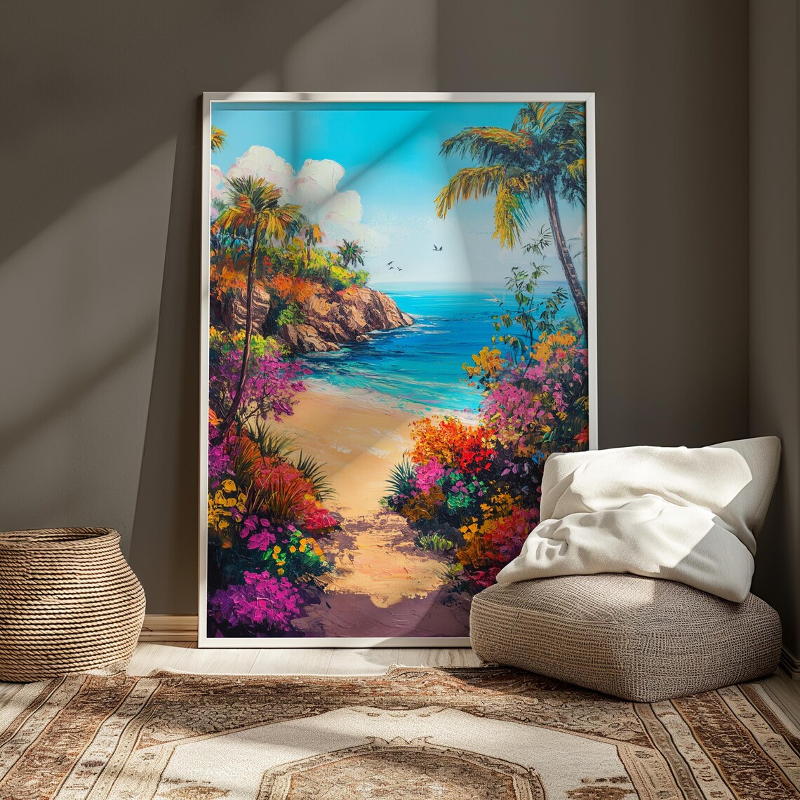 Tropical Beach Cove Palm Trees Turquoise Water Colorful Paradise Poster - Image 4