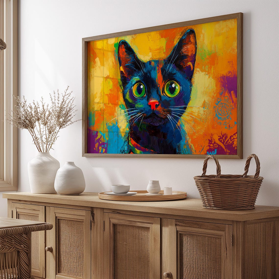Cat Portrait Painting, Mexican Wall Art
