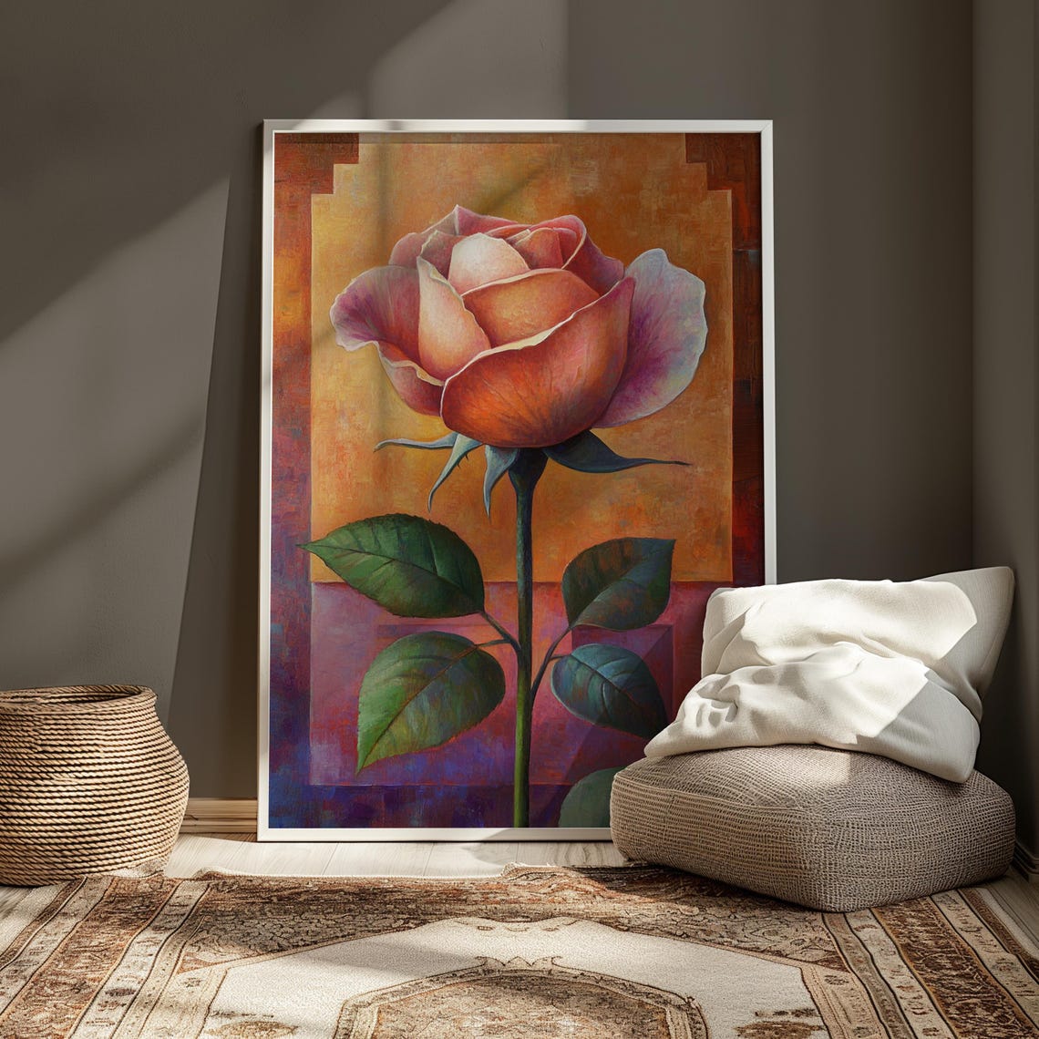 Blush Pink Rose Warm Terracotta Background Romantic Floral Poster - Image 3