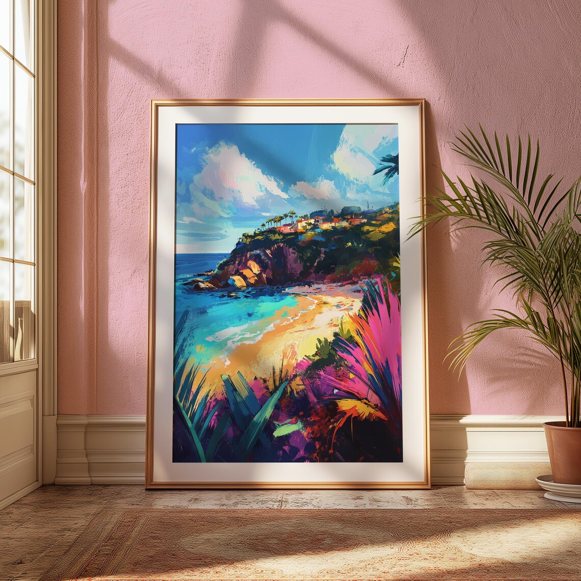 Coastal Cliff Village Turquoise Cove Beach Vibrant Seaside Travel Poster - Image 2