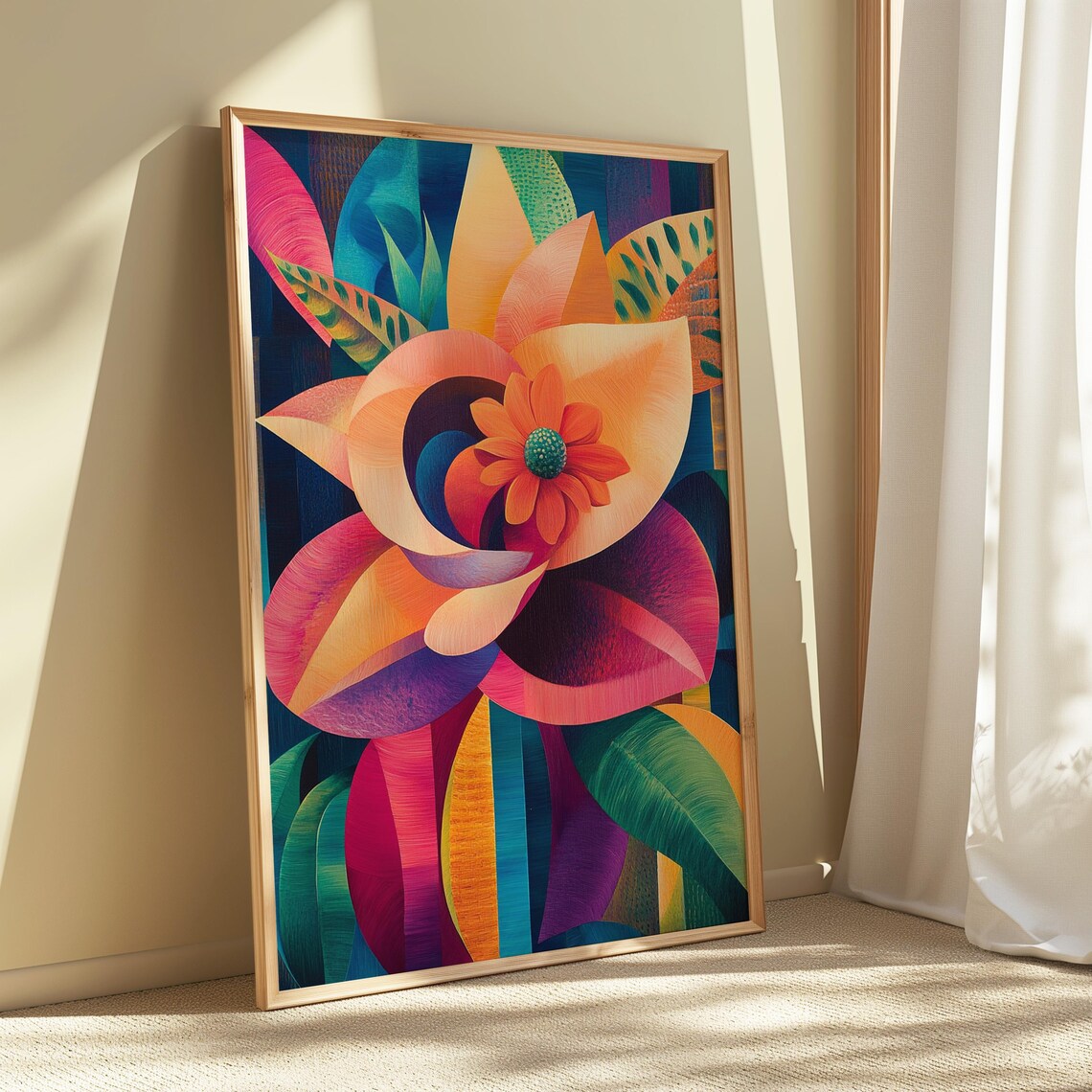 Curled Petal Dahlia Daisy Center Lush Foliage Bold Floral Art Poster - Image 5