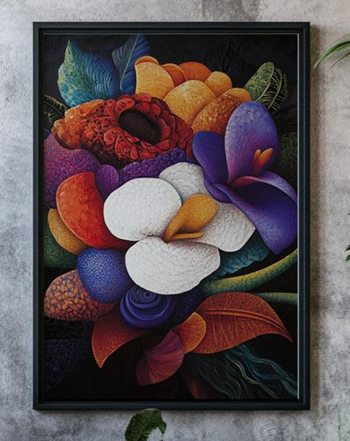 Moody Dark Background Floral Abstract Flower Painting Poster