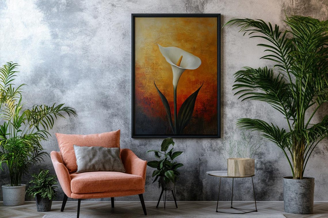 White Calla Lily on Gold Amber Background Elegant Floral Poster - Image 2