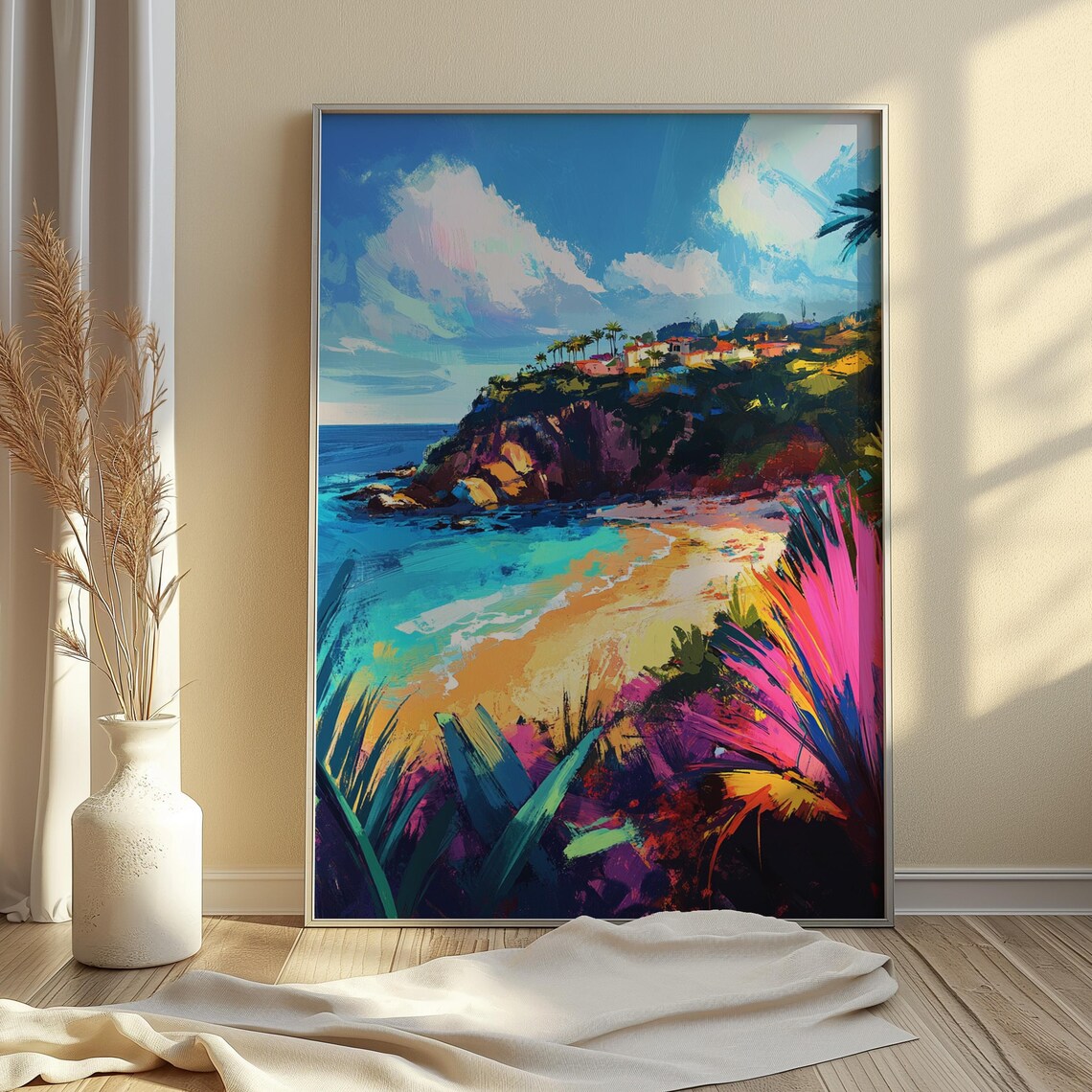 Coastal Cliff Village Turquoise Cove Beach Vibrant Seaside Travel Poster - Image 3