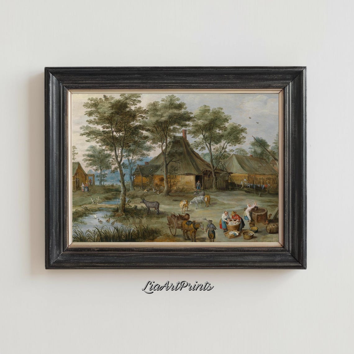 Rustic Dutch Farmyard Scene with Animals and Farmhouse Poster - Image 2