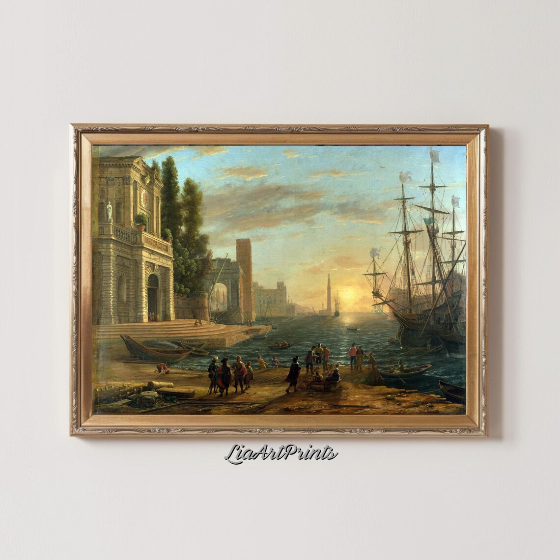 Sunlit Harbor Scene, Classical Maritime Art - Image 2