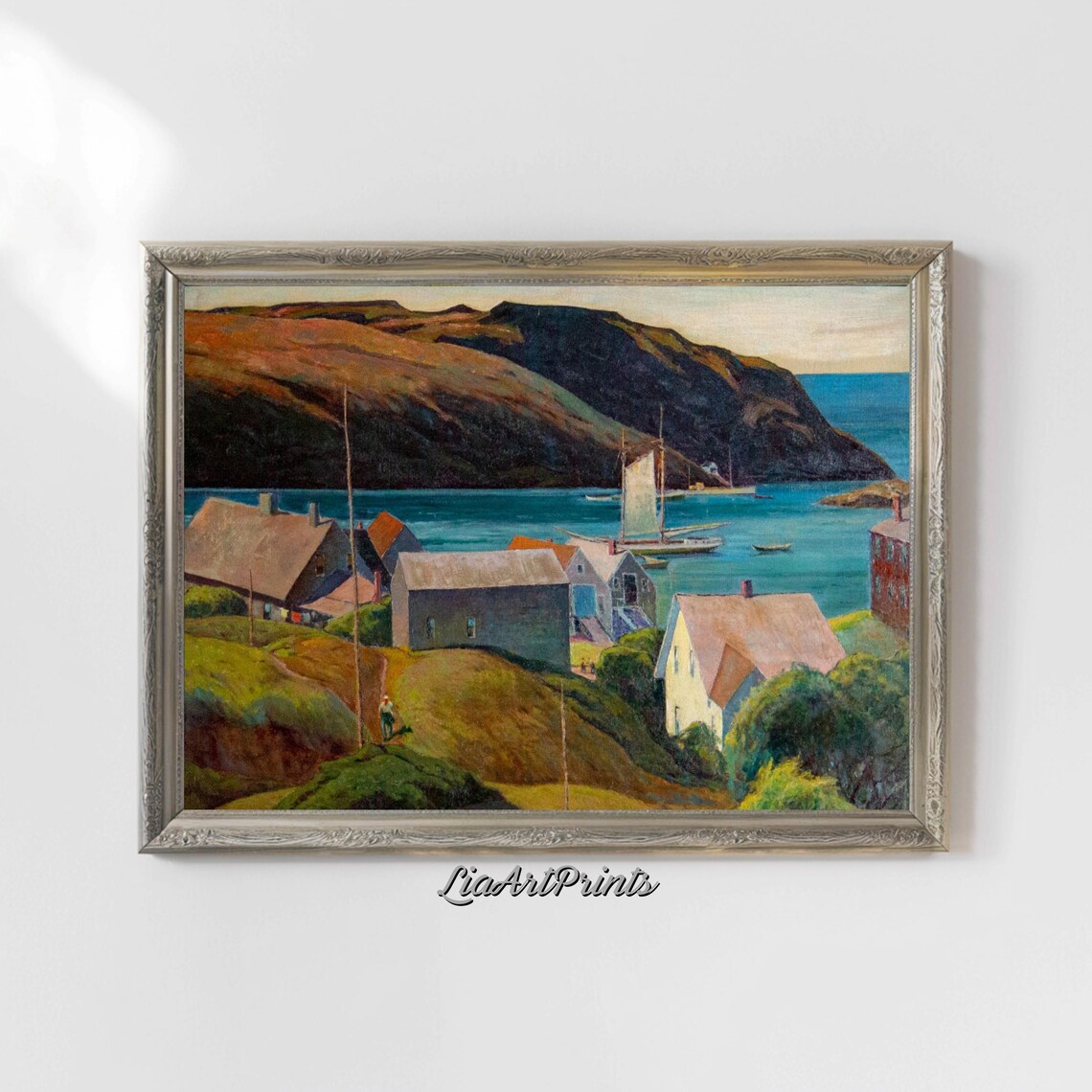 Coastal Village Landscape With Sailboats, Harbor View - Image 5