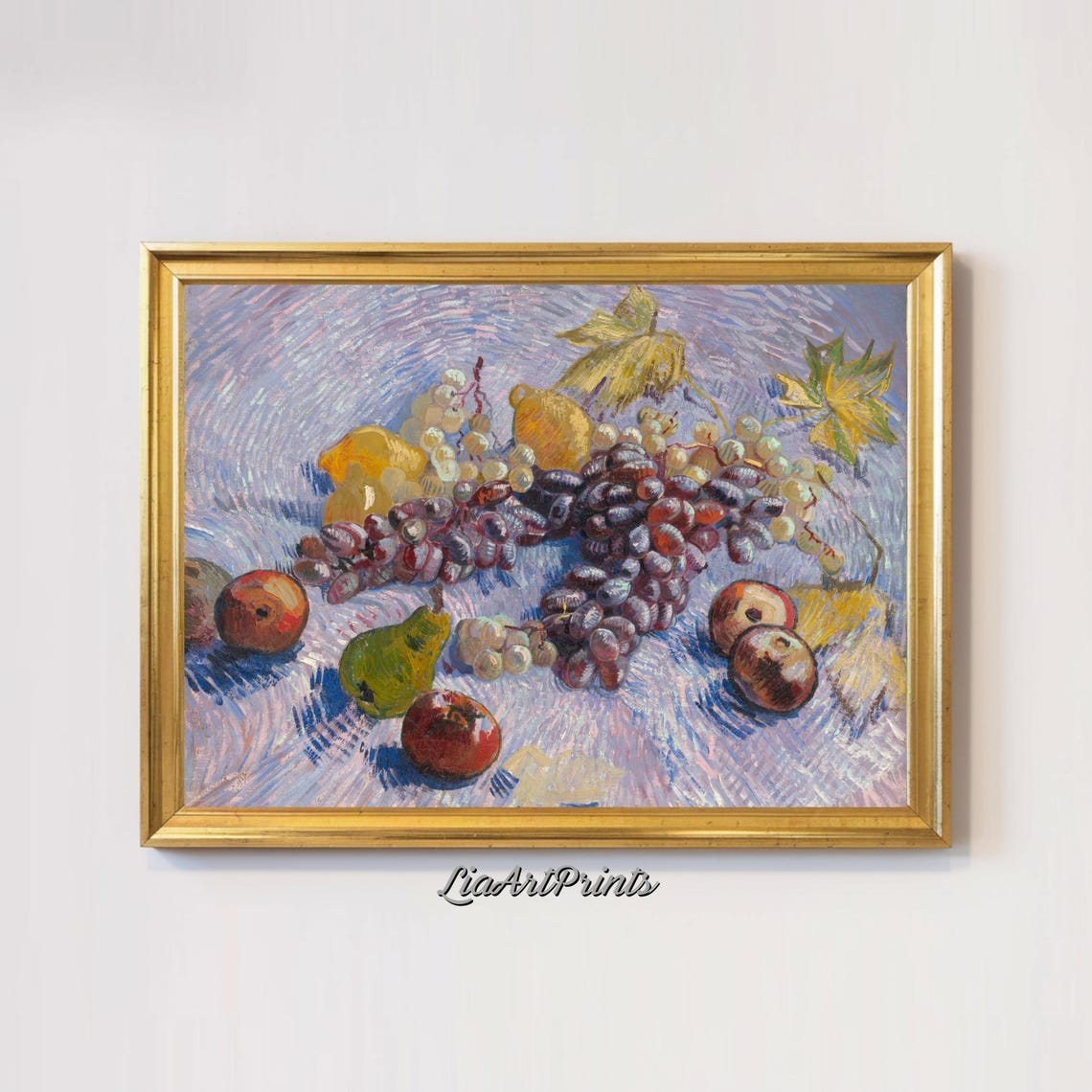 Grapes Apples Pears and Lemons Van Gogh Style Fruit Still Life Poster - Image 2