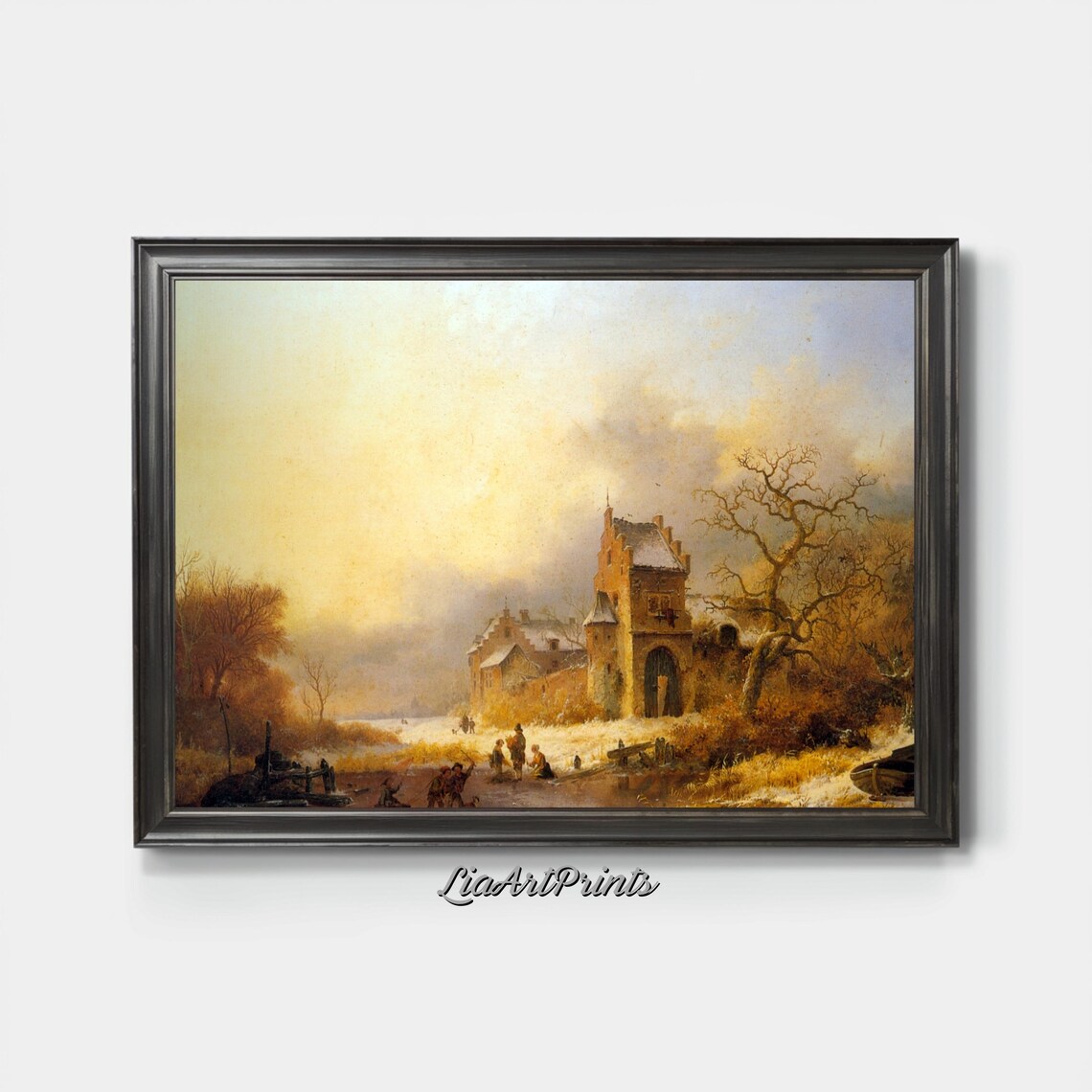 Winter Castle Vintage Oil Painting with Children Playing in Snow Poster - Image 3