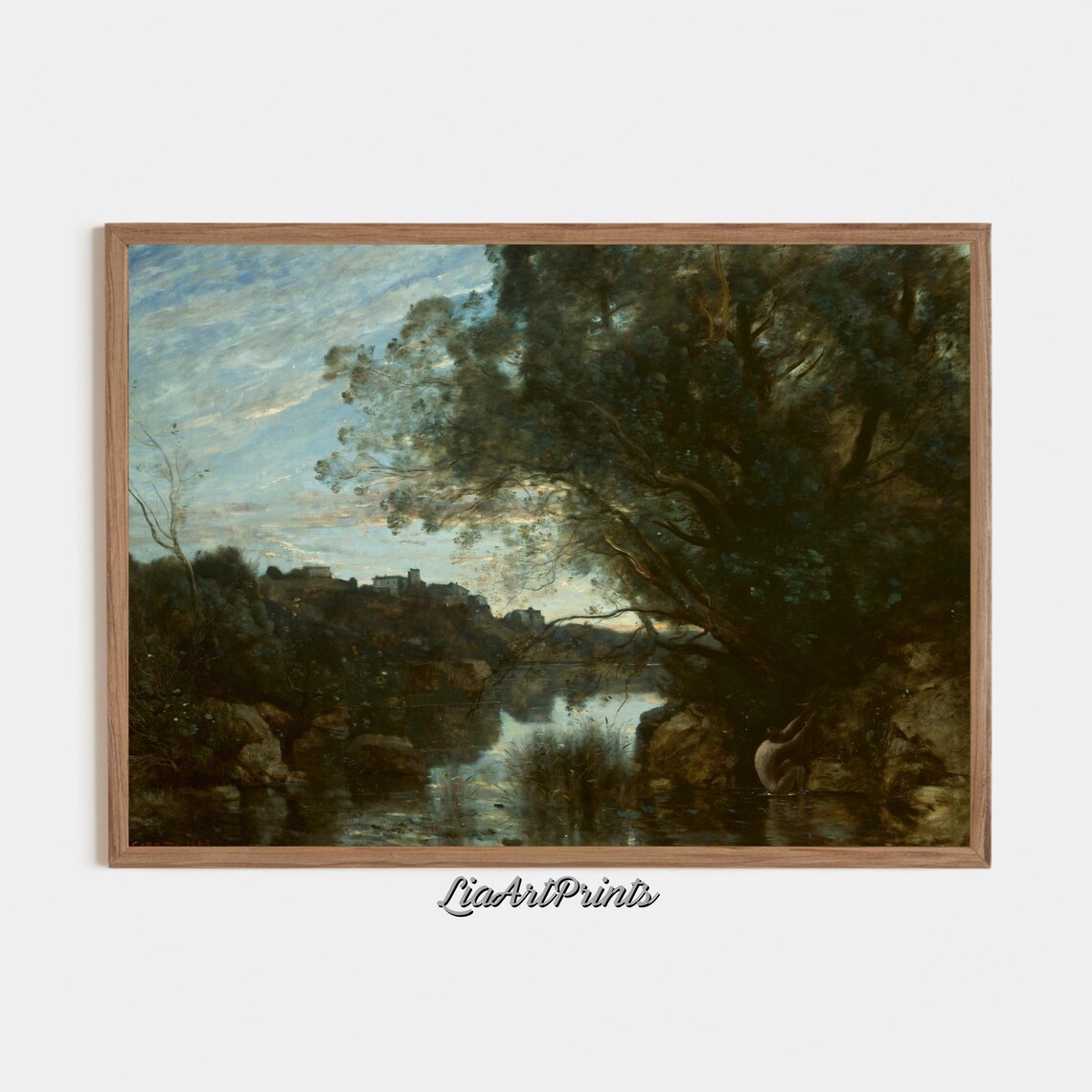 Moonlit River Dark Trees Antique Barbizon Woodland Landscape Poster - Image 3