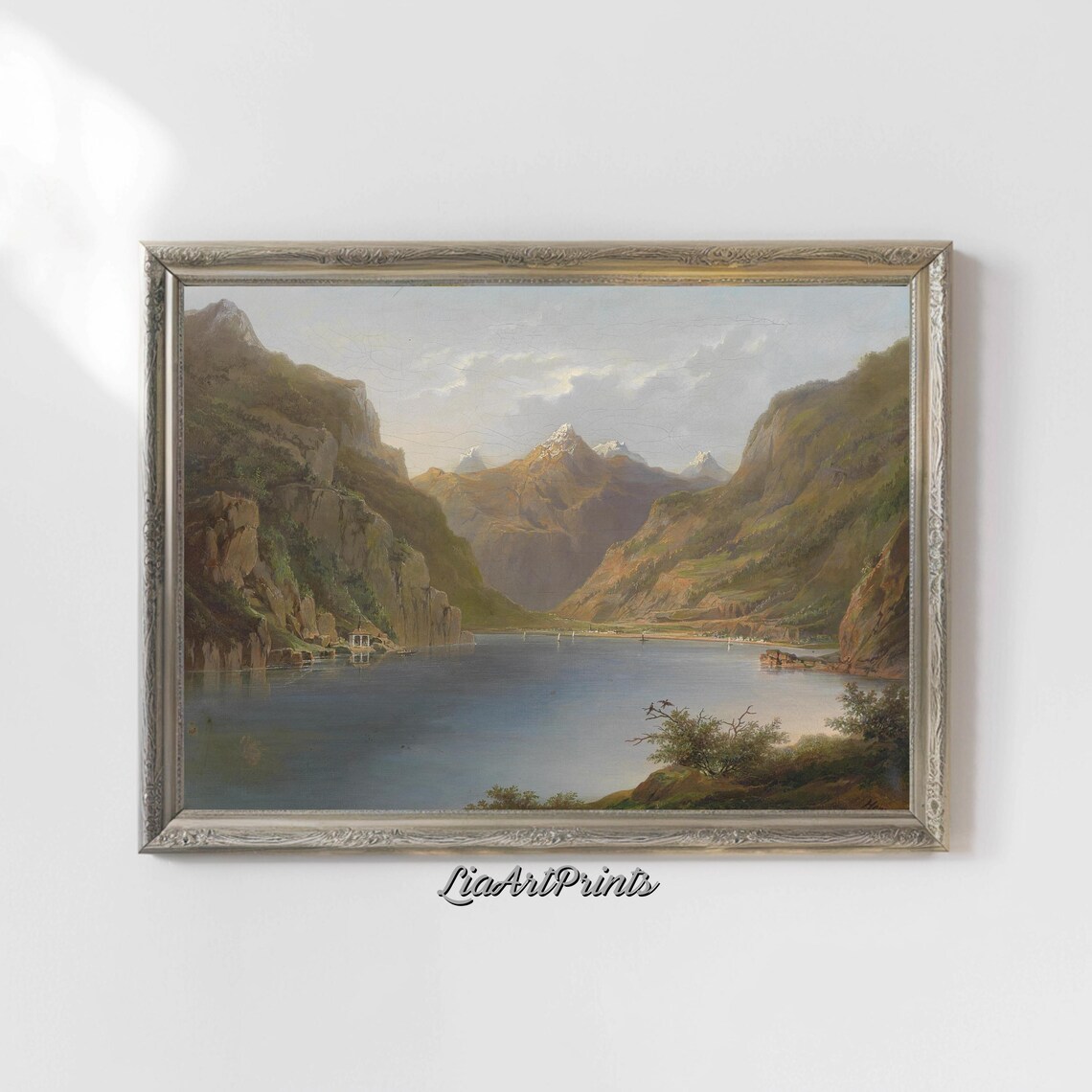 Vintage Mountain Lake Wall Art Tranquil Landscape Rustic Nature Decor Neutral Tones Artwork Serene Mountain Scene - Image 4