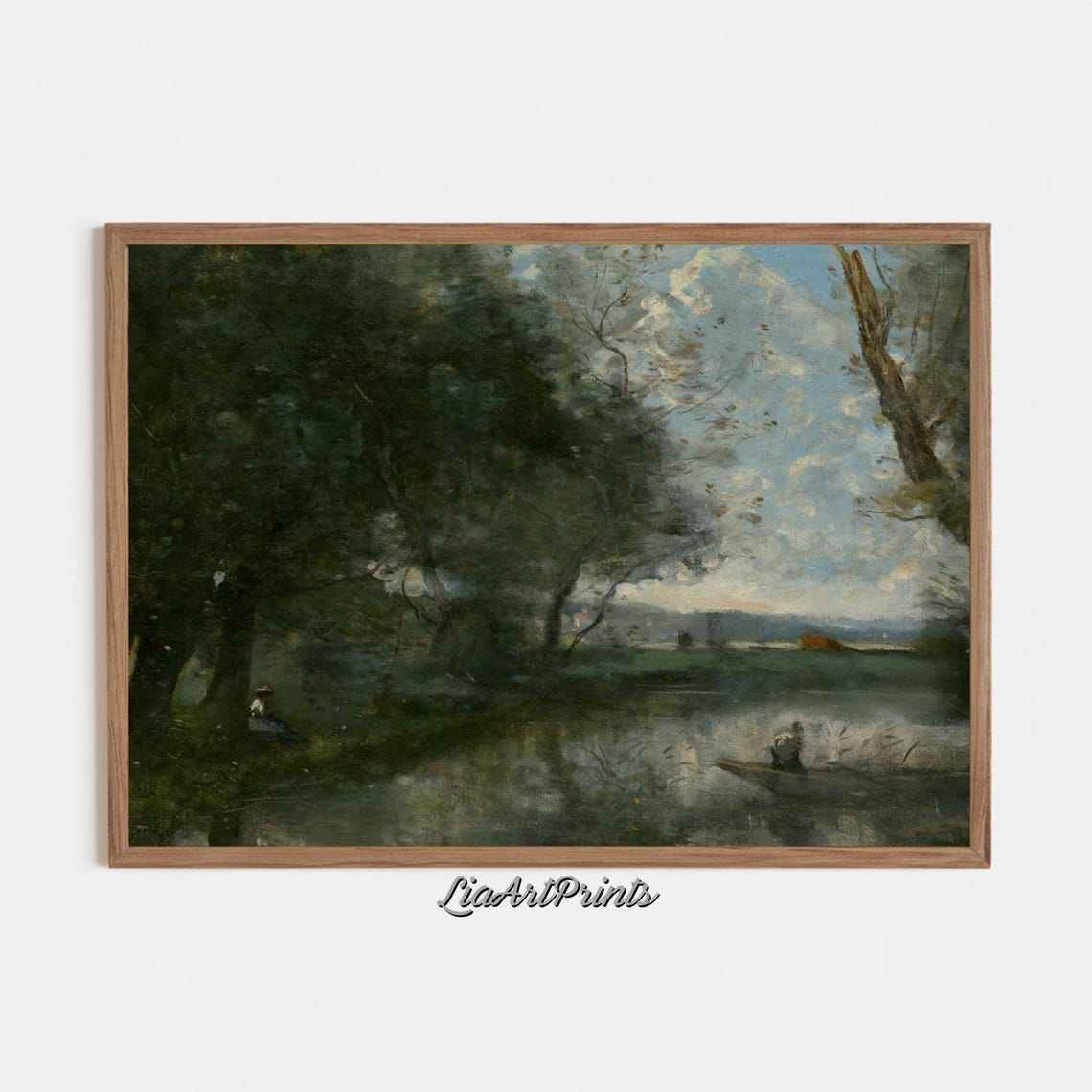 Wooded Riverbank with a Figure in a Boat Vintage Calm Landscape Poster - Image 3