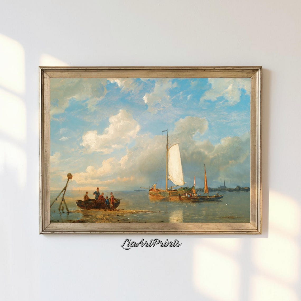 Dutch Fishing Boats on the Shore under Dramatic Clouds Poster