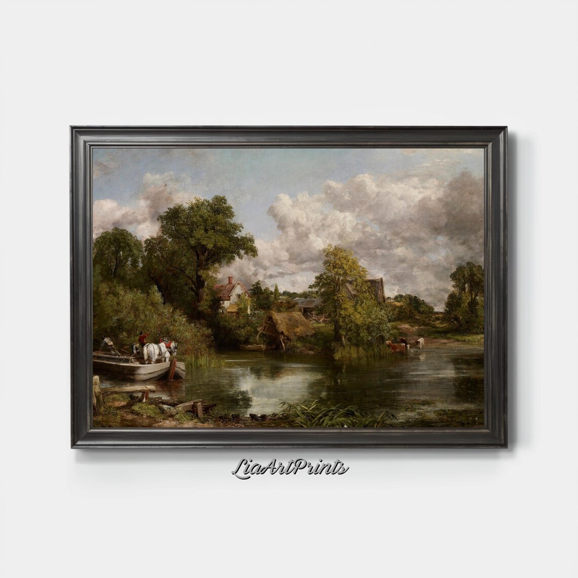 Riverside Landscape White Horse and Boat English Countryside Poster - Image 2