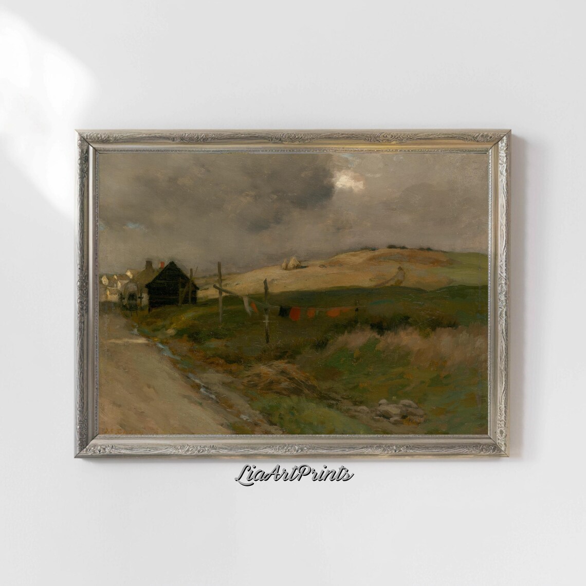 Moody Country Road Cottage Antique Muted Stormy Sky Landscape Poster - Image 4