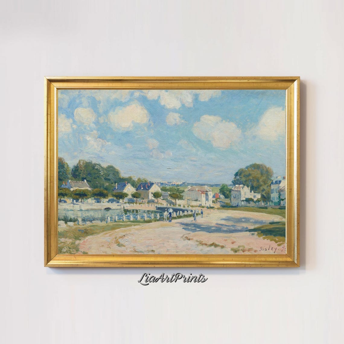 Riverside Town Under a Blue Sky Alfred Sisley Impressionist Poster - Image 2