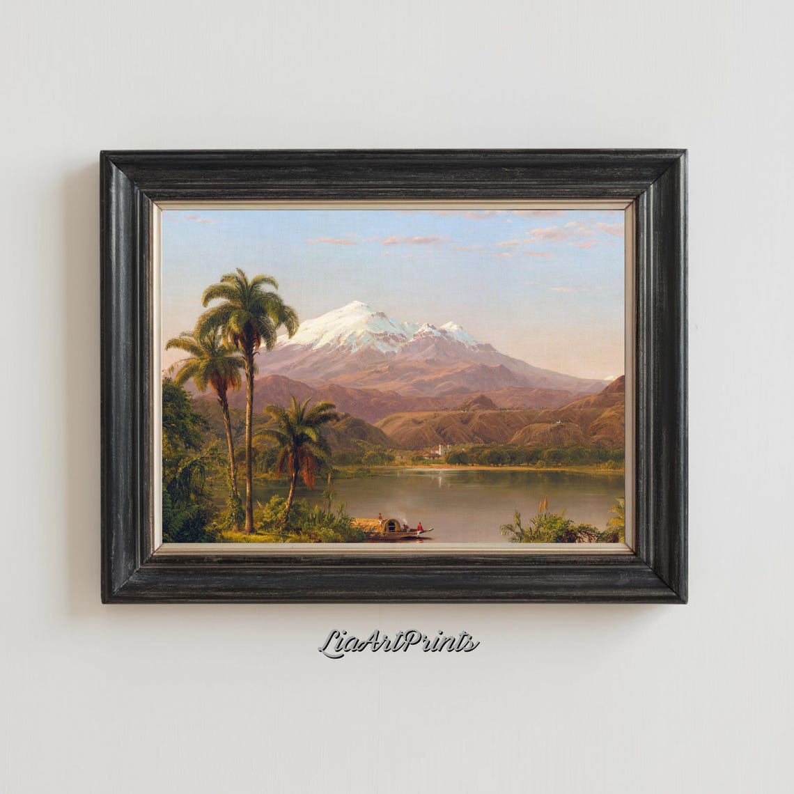 Tropical Landscape Wall Art Snow Capped Mountain Artwork For Nature Inspired Decor Framed Scenic Art - Image 3