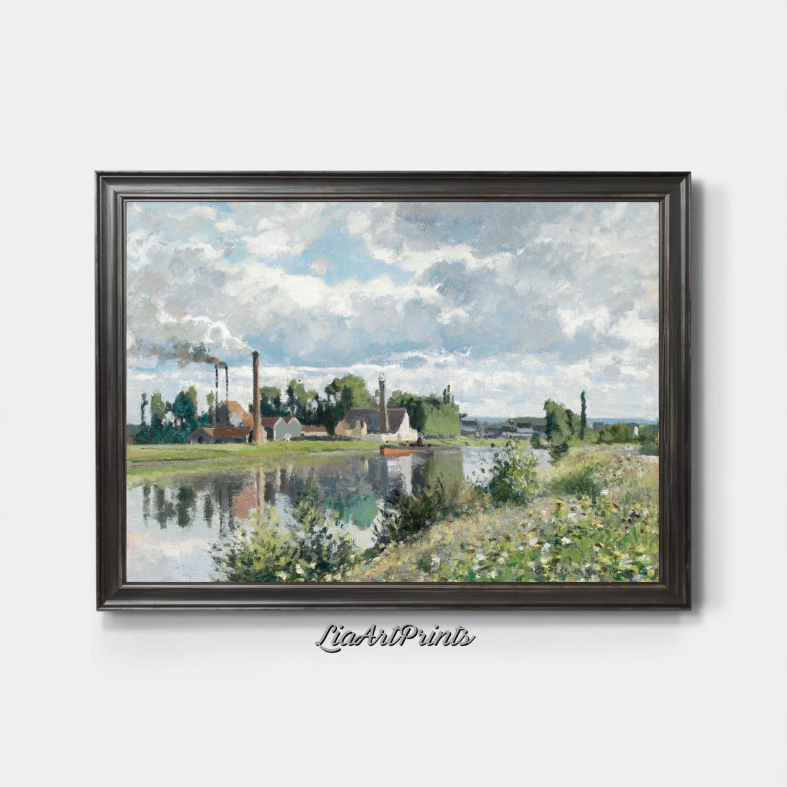Riverside Factories Reflected Water Impressionist Landscape Poster - Image 4