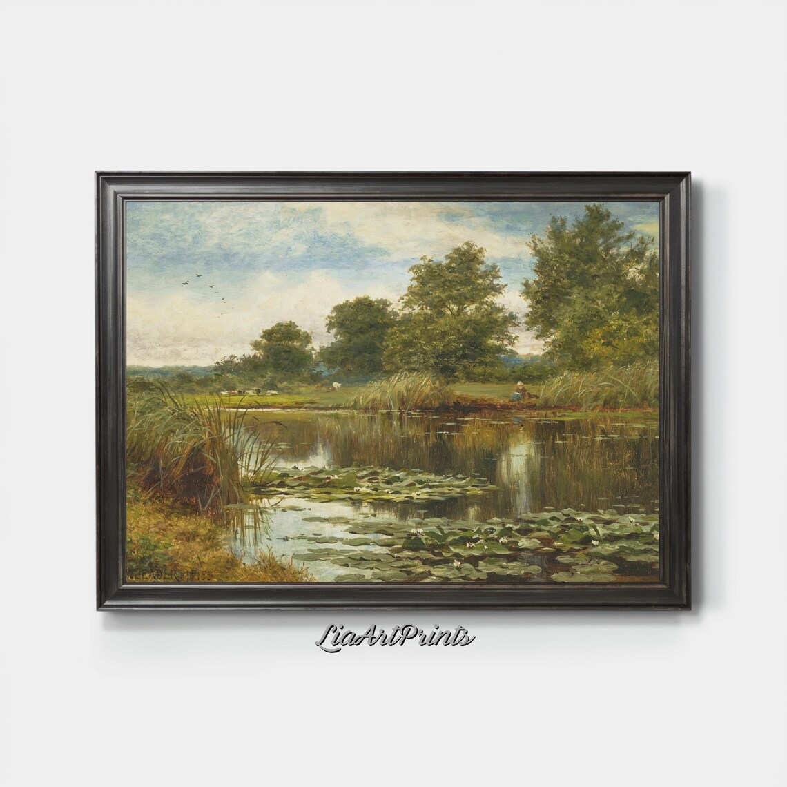 Tranquil Lily Pond Scene, Serene Countryside Art Print - Image 4