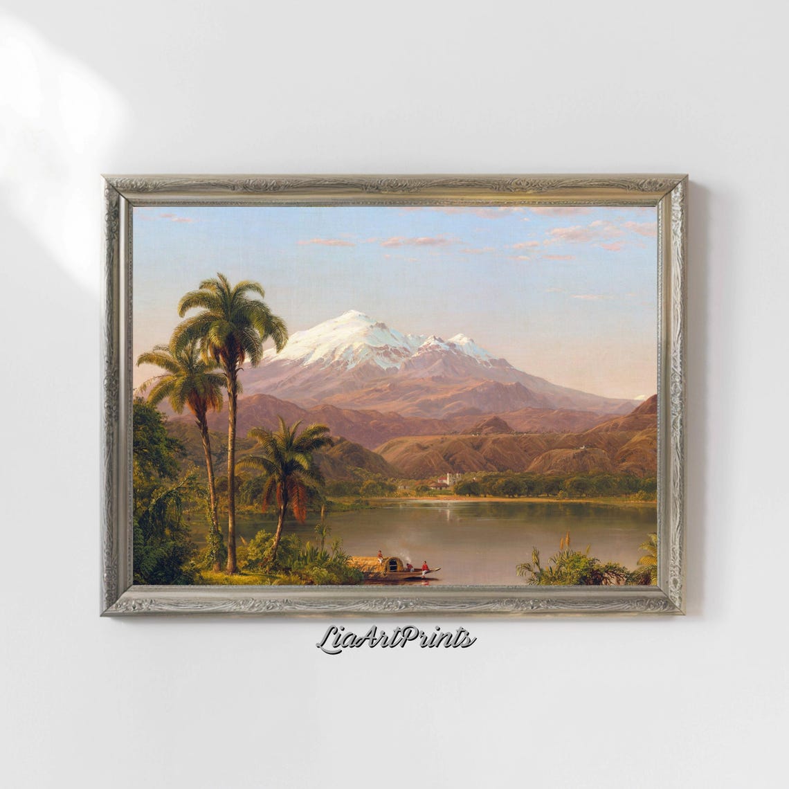 Tropical Landscape Wall Art Snow Capped Mountain Artwork For Nature Inspired Decor Framed Scenic Art - Image 4