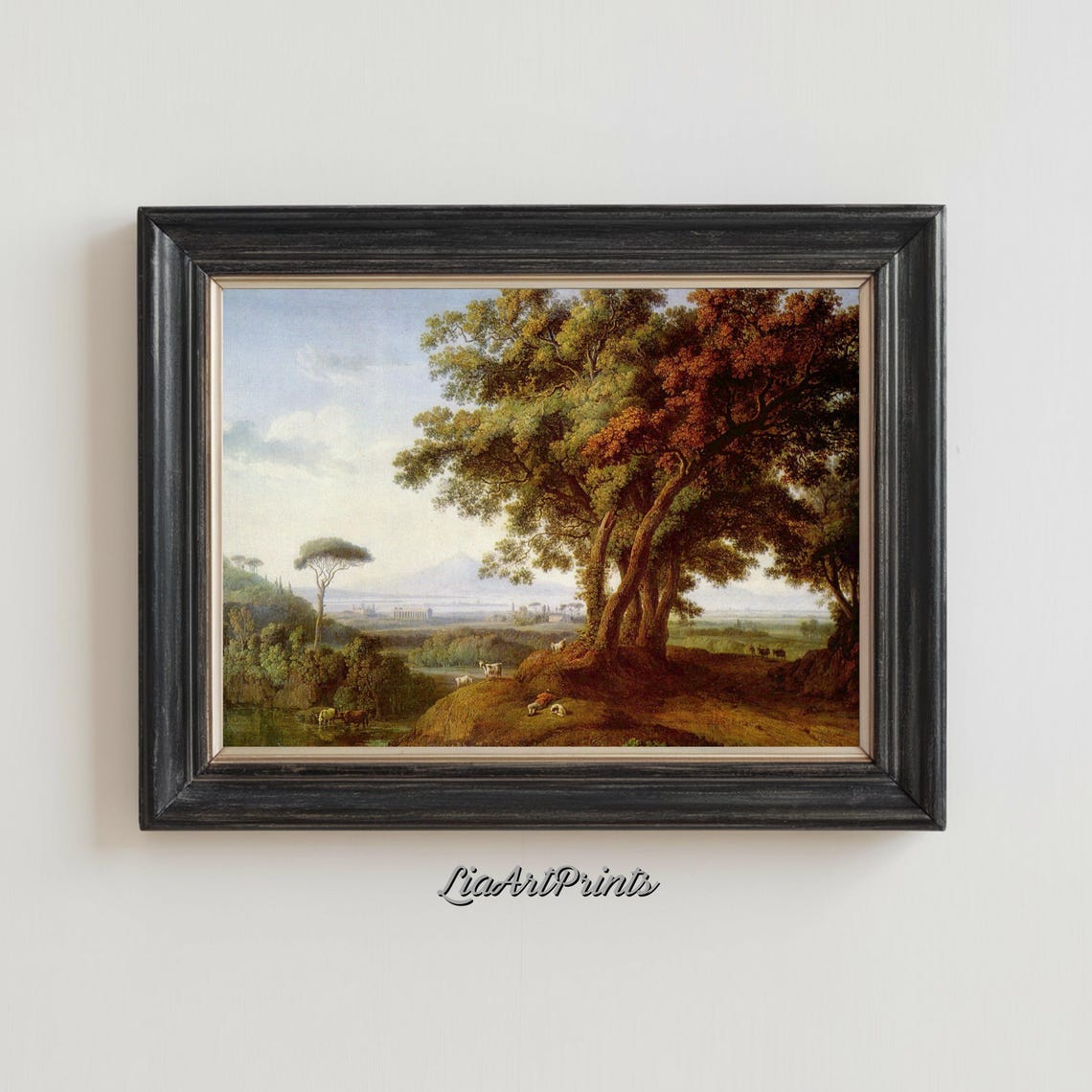 Italian Campagna Landscape with Stone Pine and Grazing Cattle Poster - Image 2