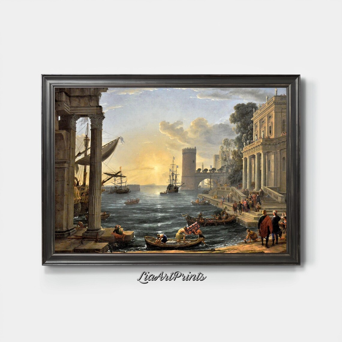 Classical Harbor Scene, Grand Seaside Sunrise Art Print - Image 3
