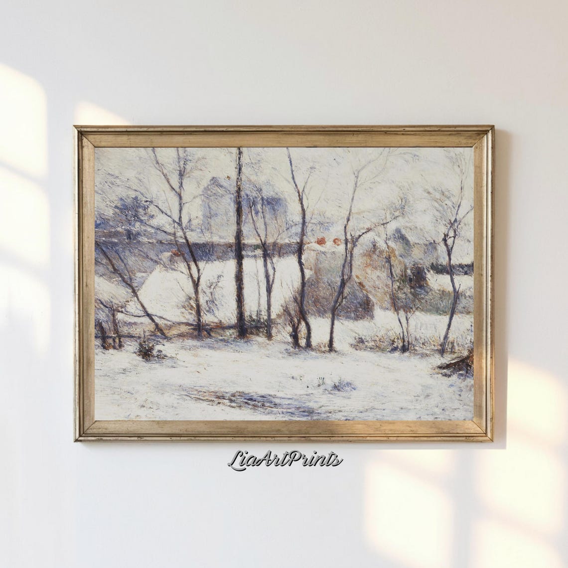 Snowy Village Winter Bare Trees Impressionist White Landscape Poster