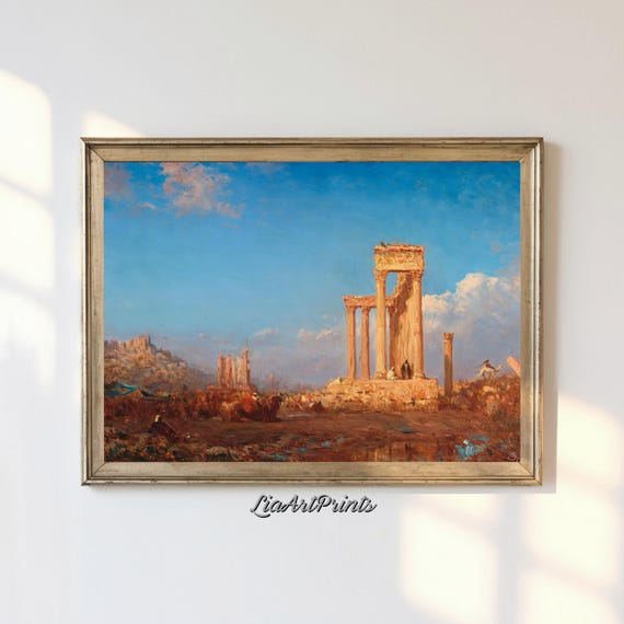 Ancient Ruins Under A Blue Sky Classic Roman Architecture Painting Historical Landscape Wall Art