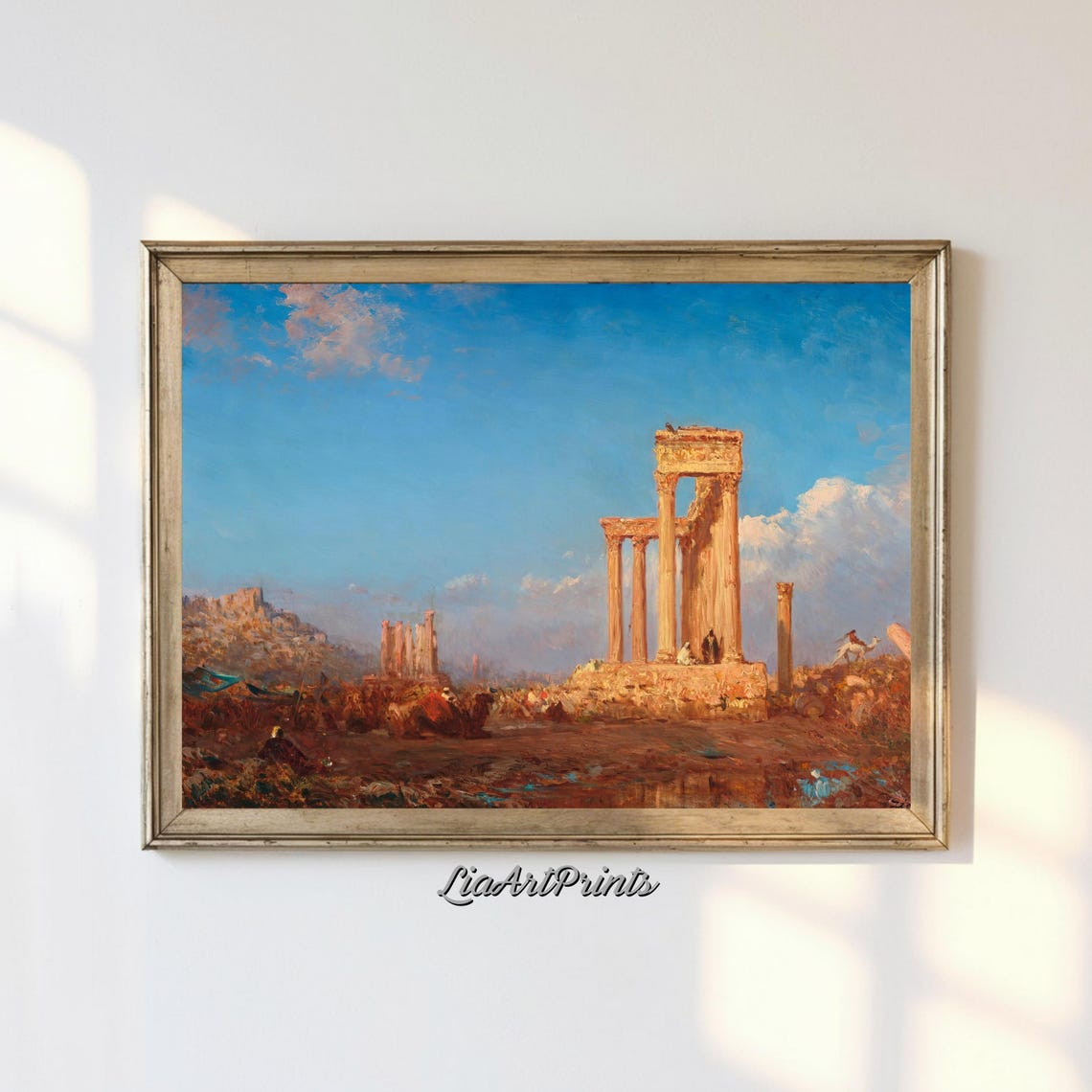 Ancient Ruins Under A Blue Sky Classic Roman Architecture Painting Historical Landscape Wall Art