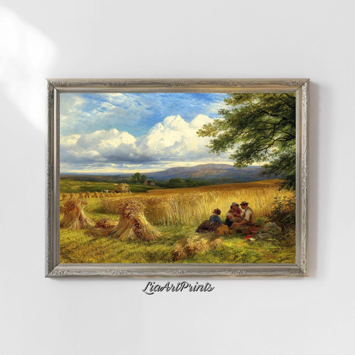 Golden Harvest Field Wheat Sheaves Resting Workers Rural Scene Poster - Image 4