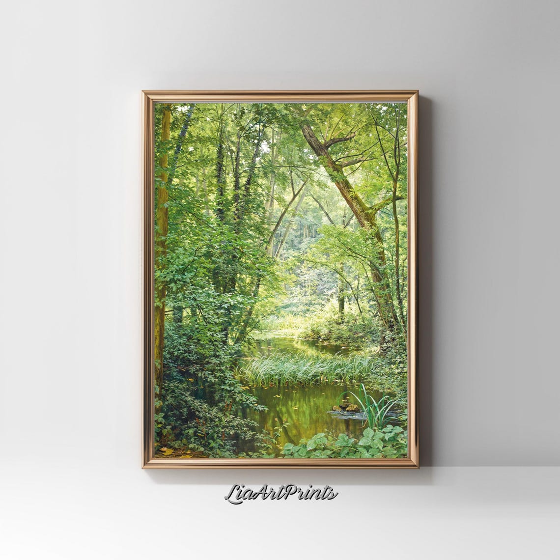 Tranquil Forest Stream Wall Art Lush Green Woodland Print Serene Nature Decor Peaceful Landscape Artwork - Image 2