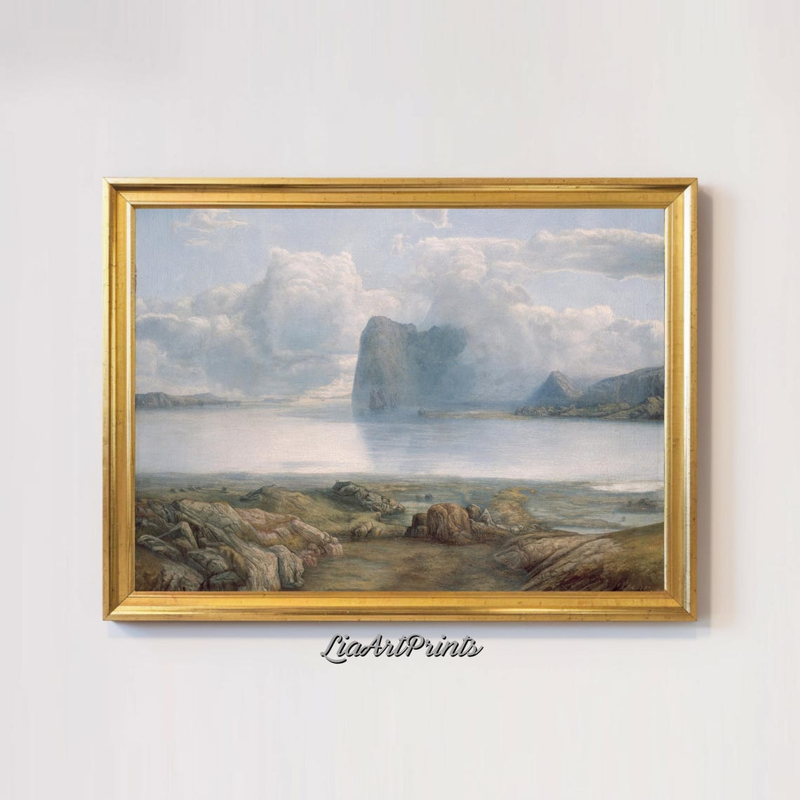 Tranquil Misty Coastline with Rocky Shore and Distant Headland Poster - Image 2
