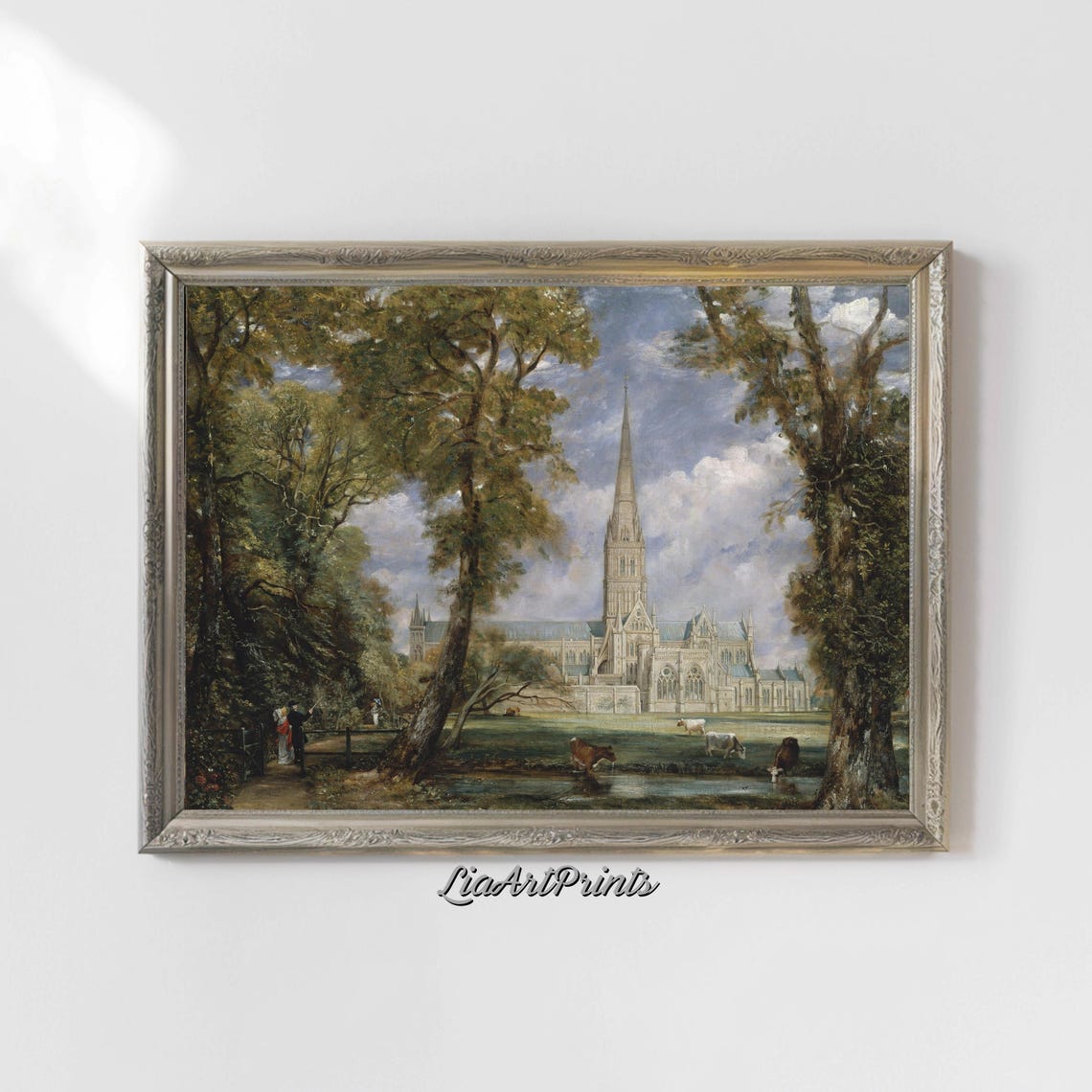 Vintage Cathedral Art Salisbury Cathedral Wall Decor Classic Landscape Painting Artwork - Image 4