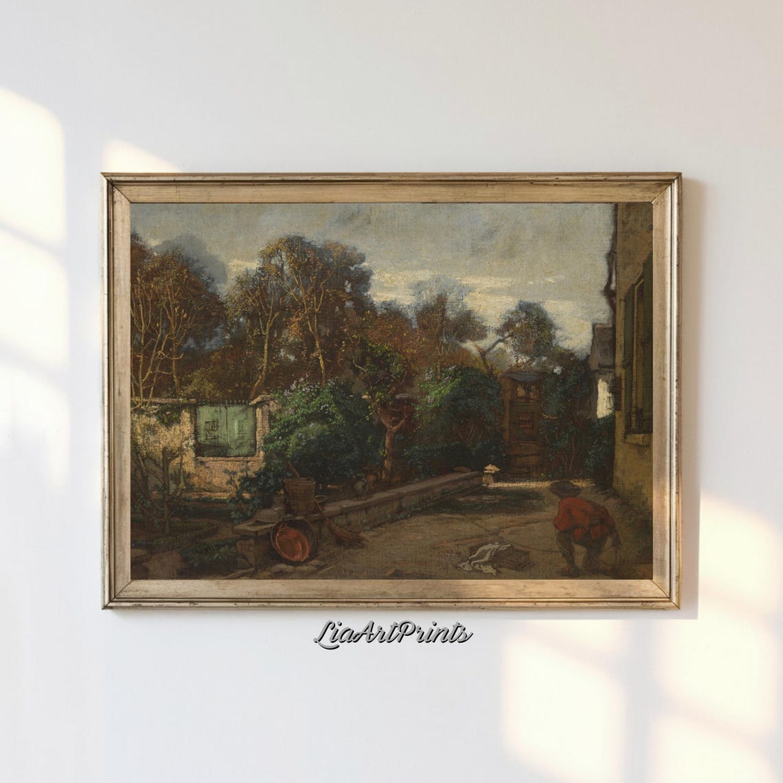 Walled Garden Courtyard Gardener Antique Rustic Outdoor Scene Poster